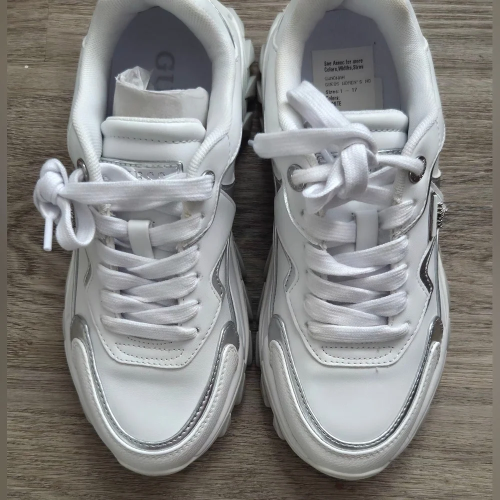 Guess White and Silver Chunky Sneakers - Picture 4 of 6